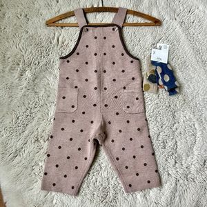 Zara Baby Bundle with Woven Polka Dot Overalls (Size 12-18) and Polka dot socks